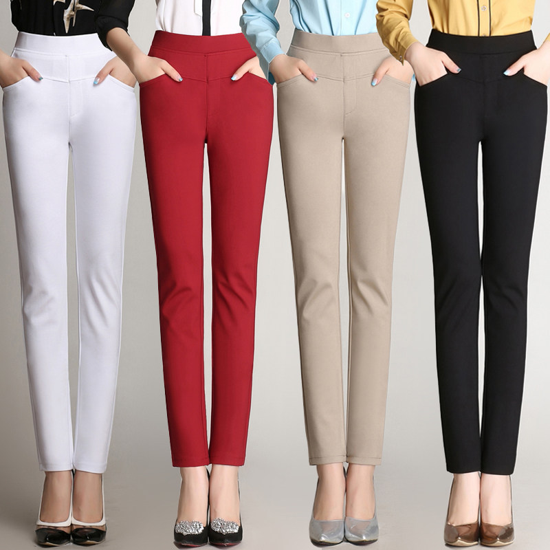夏季薄款打底裤女妈妈外穿长裤高腰弹力小脚铅笔裤大码修身休闲裤