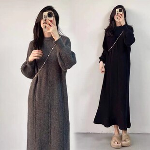 秋冬新款 宽松配大衣加厚打底鱼尾连衣裙 高级感针织长裙女胖mm大码