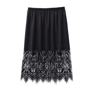 长款 蕾丝拼接a字裙内衬裙打底高腰防走光内搭百搭显瘦女士半身裙