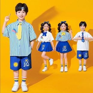 乐器演奏演出服吉他弹唱男童女童幼儿园舞蹈男孩蓝色衬衫短裤套装