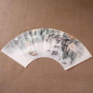 9寸9.5寸手绘书法小楷扇面中国风古风苏工文玩配件花鸟山水纸扇面