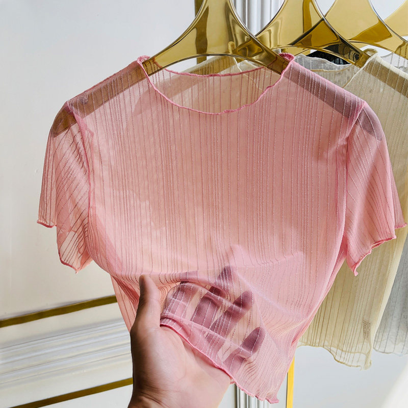 木耳边短款蕾丝上衣女罩衫夏季半截网纱打底衫吊带裙内搭t恤短袖,女装/女士精品,蕾丝衫/雪纺衫,淘宝优惠券,粉丝福利购,淘宝优惠卷