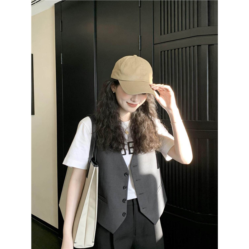 韩系简约复古v领西装马甲开衫女春夏洋气时髦外搭无袖背心外套潮