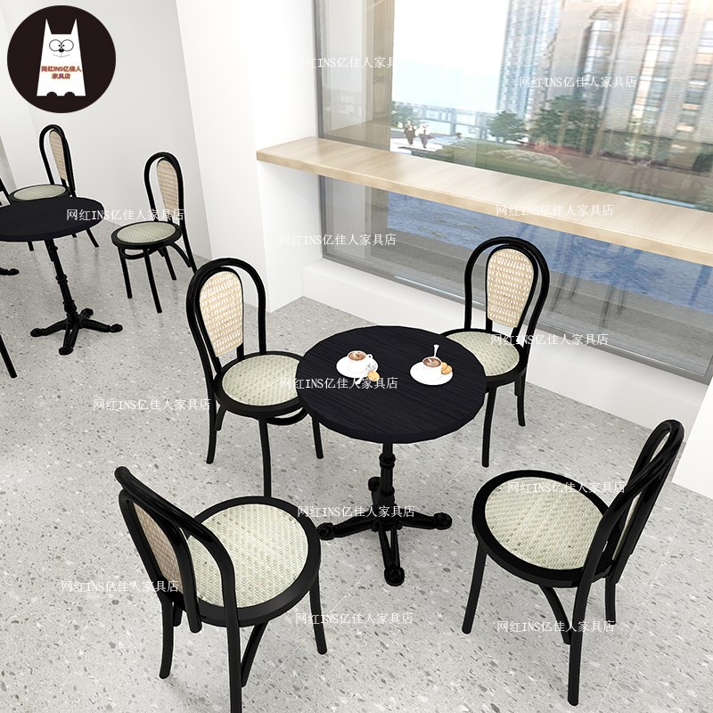 咖啡厅复古d桌椅组合实木咖啡桌烘焙甜品店民宿酒吧餐厅小圆方餐