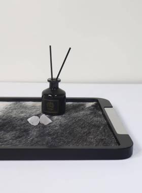 欧式轻奢简实约长HCV方形金几属木马毛托盘摆件板样间茶玄关收纳