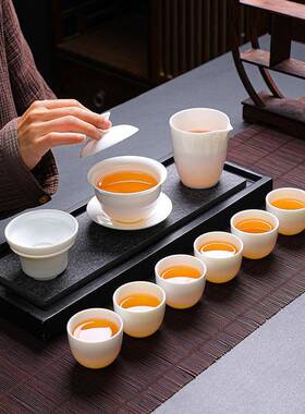 白身羊脂14844玉具套装纯白灰色皮盒茶商务送礼印家简约便携用可