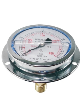 轴向耐震压力表YN100ZT(0-40MPAH)背接带边抗震油压表面板式油压