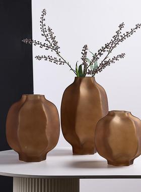 新中荆式PYC褐色蒙砂灯笼型彩色玻花器瓶摆件现花代样板间酒店装