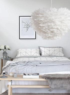 新款北欧简约白色羽意毛DD-09吊灯现温代馨个性创卧浪漫ed婚房室