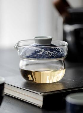 宜室话复古青花玻快璃客杯茶一壶携二63201杯户外泡茶功夫旅行便