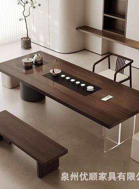 实木茶大SWV桌亚克公力办室板泡茶桌茶台中式茶盘一体茶桌新椅组