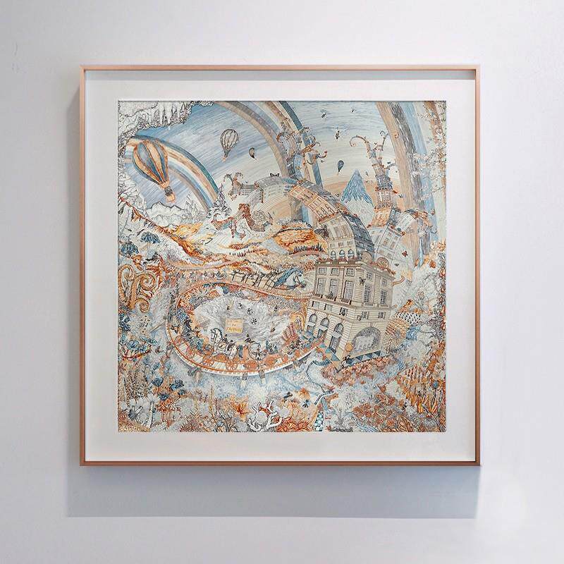 手工轻奢法式丝绢布丝巾画潮流Iins风玄关装饰画新款餐厅艺术挂画