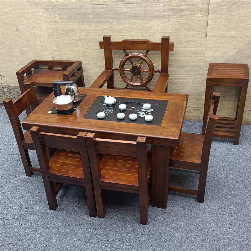 老船木茶桌椅组合小型客厅办公室阳台茶几纯实木功夫茶台中式家俱