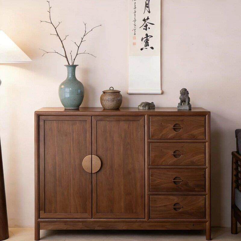 新中式黑胡桃木实木餐边柜客厅储物柜抽屉柜简约轻奢茶水柜