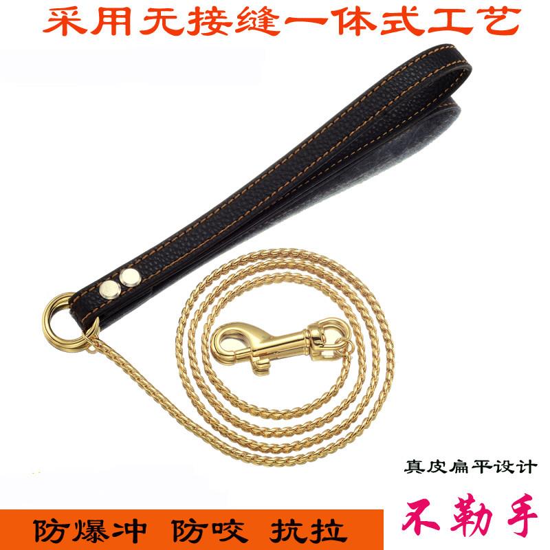 牵引绳狗项圈宠物项链不锈钢镀金色定制遛狗链子金毛脖套狗绳防咬