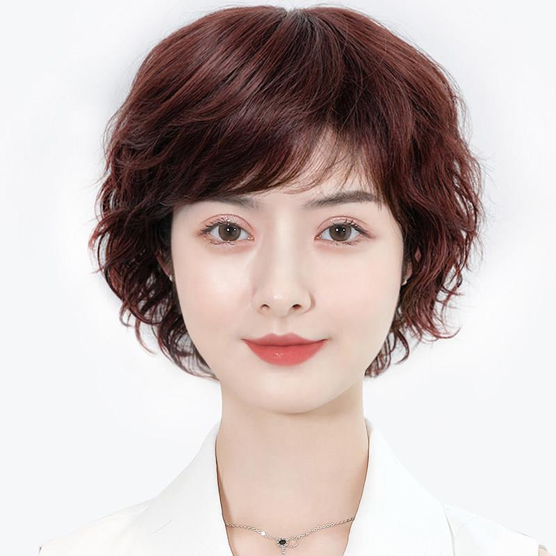 假发女短发真发全真人发短卷发假发中老年女士妈妈全头套自然发型