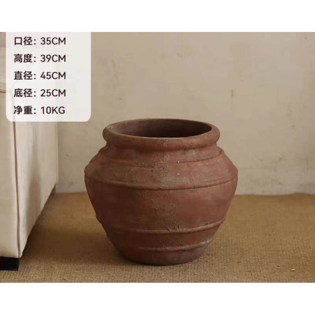 复古做旧落地花瓶侘寂陶艺装饰大口花盆陈列花境陶瓶仿古罐大号