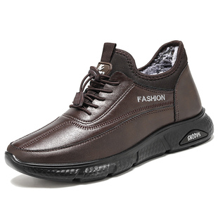 加绒加厚保暖棉鞋 锦世源老北京布鞋 新款 冬季 皮面健步软底防滑 男鞋