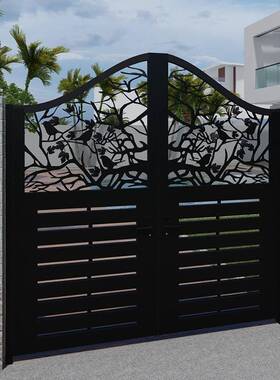 式花园小区户外栅栏铁庭门别墅欧堵住入单户双开门院铁艺百叶JFG