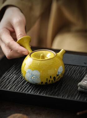 手茶绘山茶花陶RYN茶壶单釉下彩侧瓷把壶小容壶量一人用家用具泡