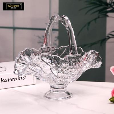 弗UCI莱茨天果鹅水晶厅玻璃果盘手提文果篮送礼果盘家用客彩绘水