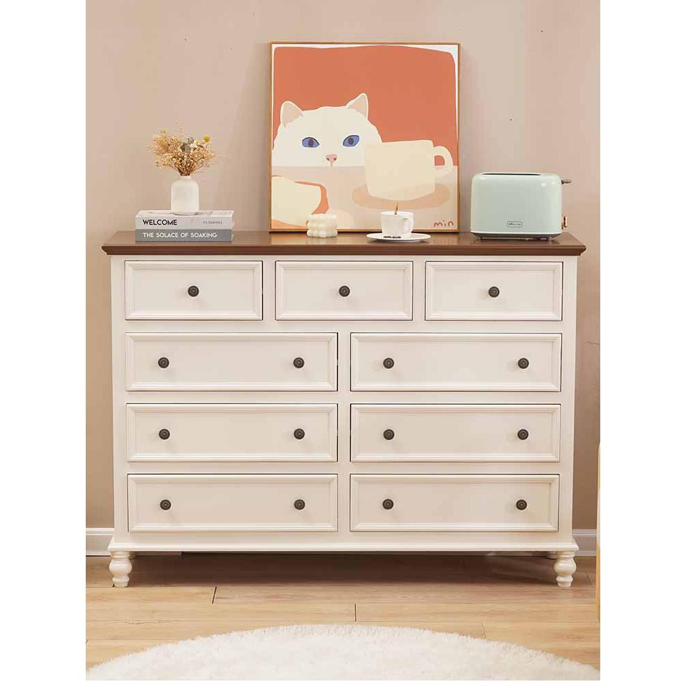 美式奶PTQ斗柜法式油风收纳柜轻奢现代木客质主边卧九斗柜玄关厅