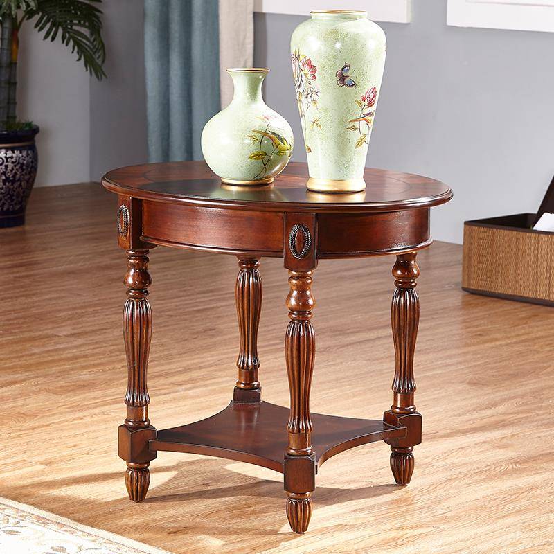 美式厅全角几复实JHA古小茶几电话几客沙发边几小圆桌卧木室床边