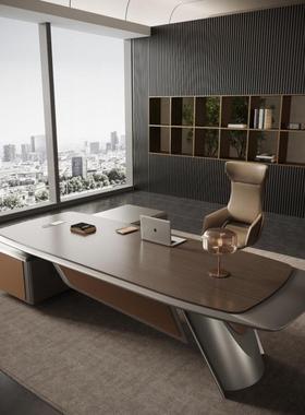 轻奢老板桌现代总时QYB尚大桌班台董事长实木办公桌新中办公裁式