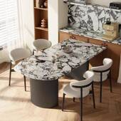 大理石式 餐桌法奶油风椭圆形半岛餐长方形中LIT桌古风复古餐椅组