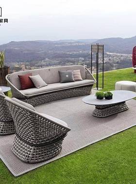 酒花园休闲编沙发庭院室38665外别店藤墅阳台藤椅茶几组发合户外沙家具