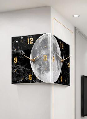 免打孔创意术转角时钟灯壁客厅月球灯拐JIT角钟发光双钟面挂led艺