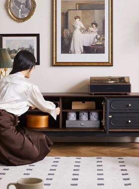 法式复古厅木茶几电视柜黑色美式落地储物柜收纳网XFX红新款客柜