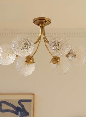 美式WFS轻奢卧室吸顶灯铜法厅式复古现代法式客餐厅全球玻璃罩吊