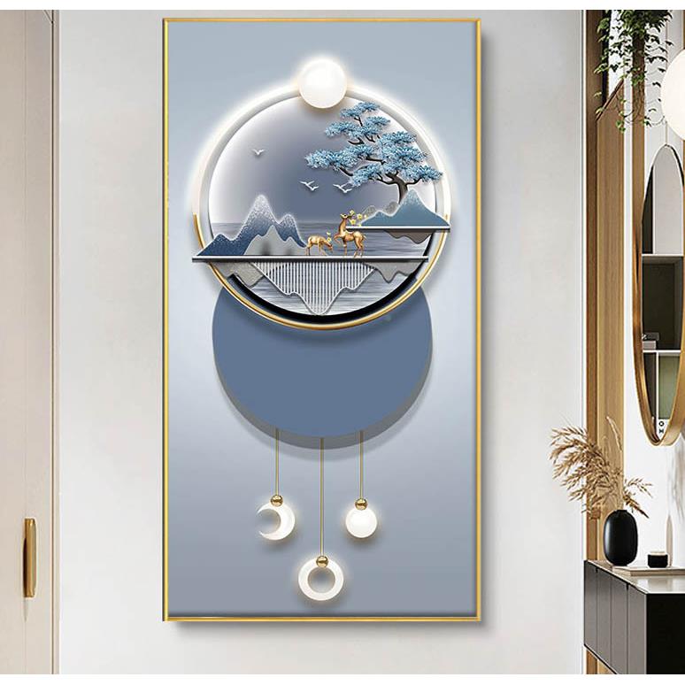 新中式迎客ELS松福简约象装饰画客厅抽沙发挂鹿画玄关轻奢画竖版