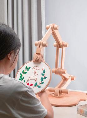 刺绣桌面台式榉木夹绣架字绣绣框用十多功MGH能固定绷工家具可调