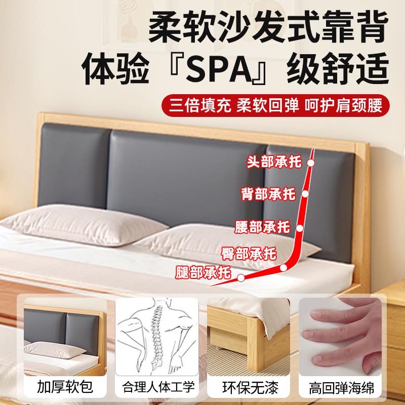 实木床储物床现代简约1.米双5人床1m8经济型出租房用LOE1.2米.单