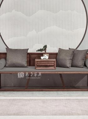 IDT黑胡桃木厂家新式榻实木罗汉床沙发罗汉厅现代榆木中贵妃榻卧