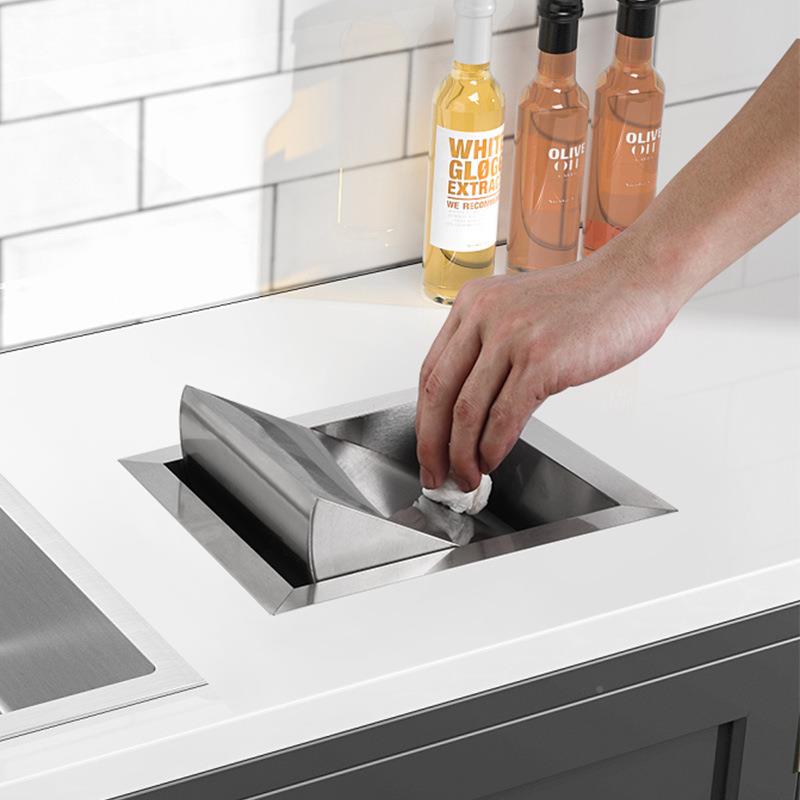 台嵌入式锈垃不圾MPW桶翻盖钢摇盖弹盖装饰面厨房卫生间拉丝方形