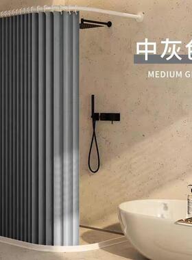 浴室形叠磁吸浴帘套装免打弧孔L型干湿JSI分折离防布水卫生间隔断