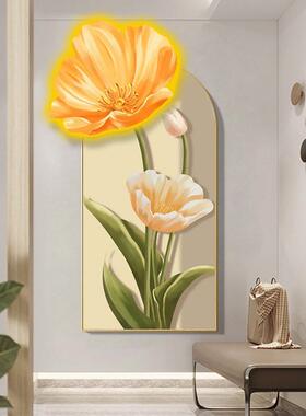 创钟朵意花带装表餐厅装饰OYF画玄关精雕挂画三色灯光晶瓷服店画