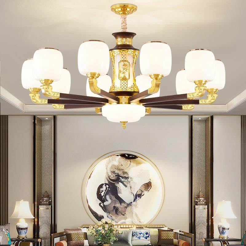 新中式吊灯客厅灯全铜中实木别墅式楼空大吊挑灯楼楼68178中复空