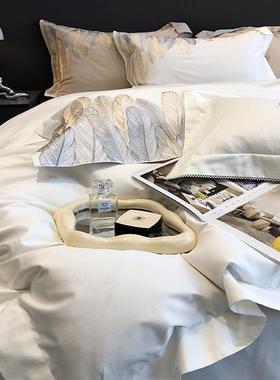 轻欧式14S支长绒棉四棉件套奢简0羽毛全纯棉四季被套裸睡床ZJW上