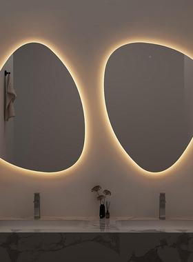 简约卫间触摸屏生不规则异形化妆镜壁挂ld水形浴室智滴能镜ADOe子