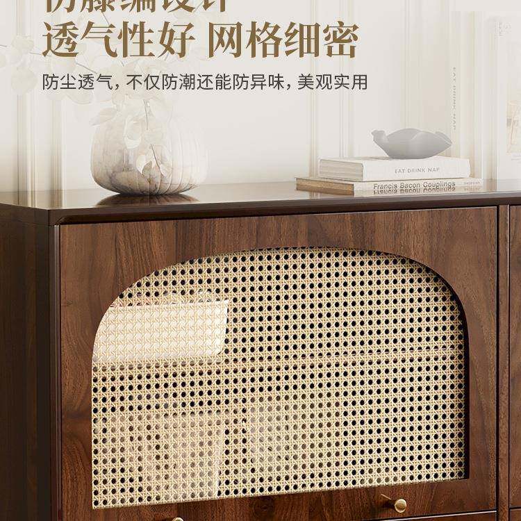 柜客厅收靠F975JJ8H柜纳柜小立柜复古藤编实木腿斗置物柜卧室墙储