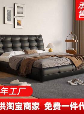 意式简约皮床1压.8米主卧室高大气科1.5FLU双人婚床端气储物技布