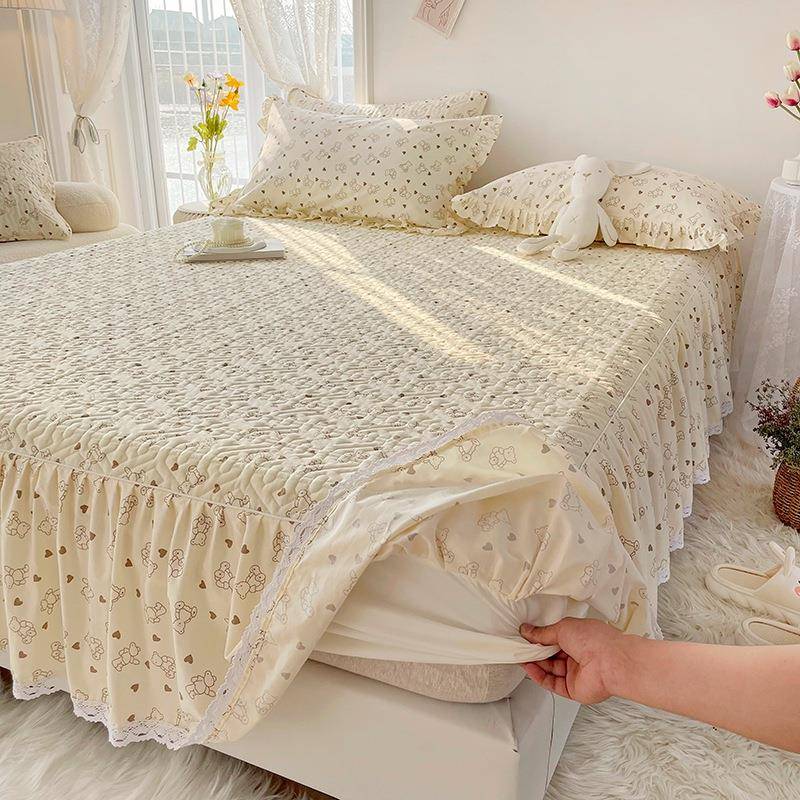 22新VVU款全棉床笠式床裙夹5棉0笠小清新花边碎花家用床床笠式床