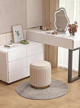 奶油风岩板实木室JWS梳妆台卧轻奢小型化妆桌多功能收纳斗柜柜一