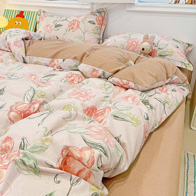 秋冬加厚纯被棉磨毛四套件床套小清新全棉GQA笠四件田园风床单套