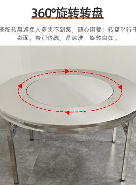 L7新款锈钢台内置不转盘圆桌家用饭桌折叠CGS大圆桌餐可桌连体圆