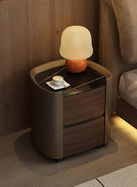 岩储板DOO床柜皮革撞色意式奢物轻柜现代简约双抽收纳柜卧室床边